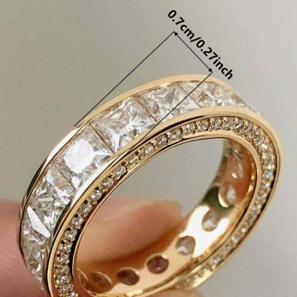 18k Yellow Gold Diamond Ring Princess Cut Eternity Ring Band - Picture 6 of 7